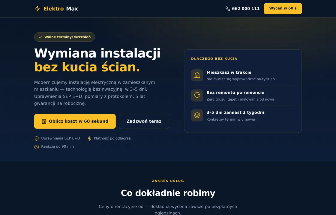 Szablon strony dla elektryka
